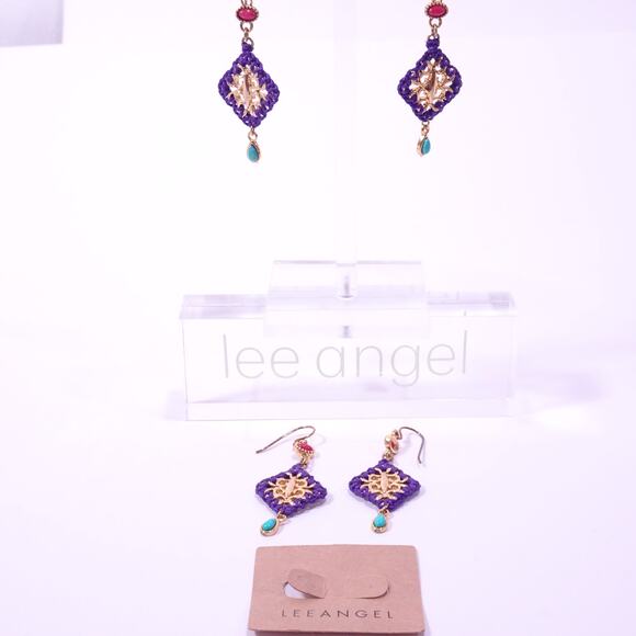 Neiman Marcus Majestic Cabochon Turq Lapis Woven Cabochon Earrings NWT 178 - Picture 11 of 13